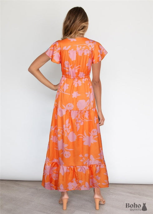 V-Neck Floral Print Boho Maxi Dress Taylor